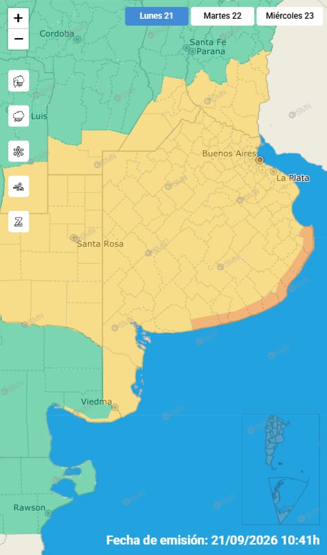 Alertas por viento y ráfagas en Buenos Aires, Entre Ríos, San Luis, Santa Fe y Córdoba