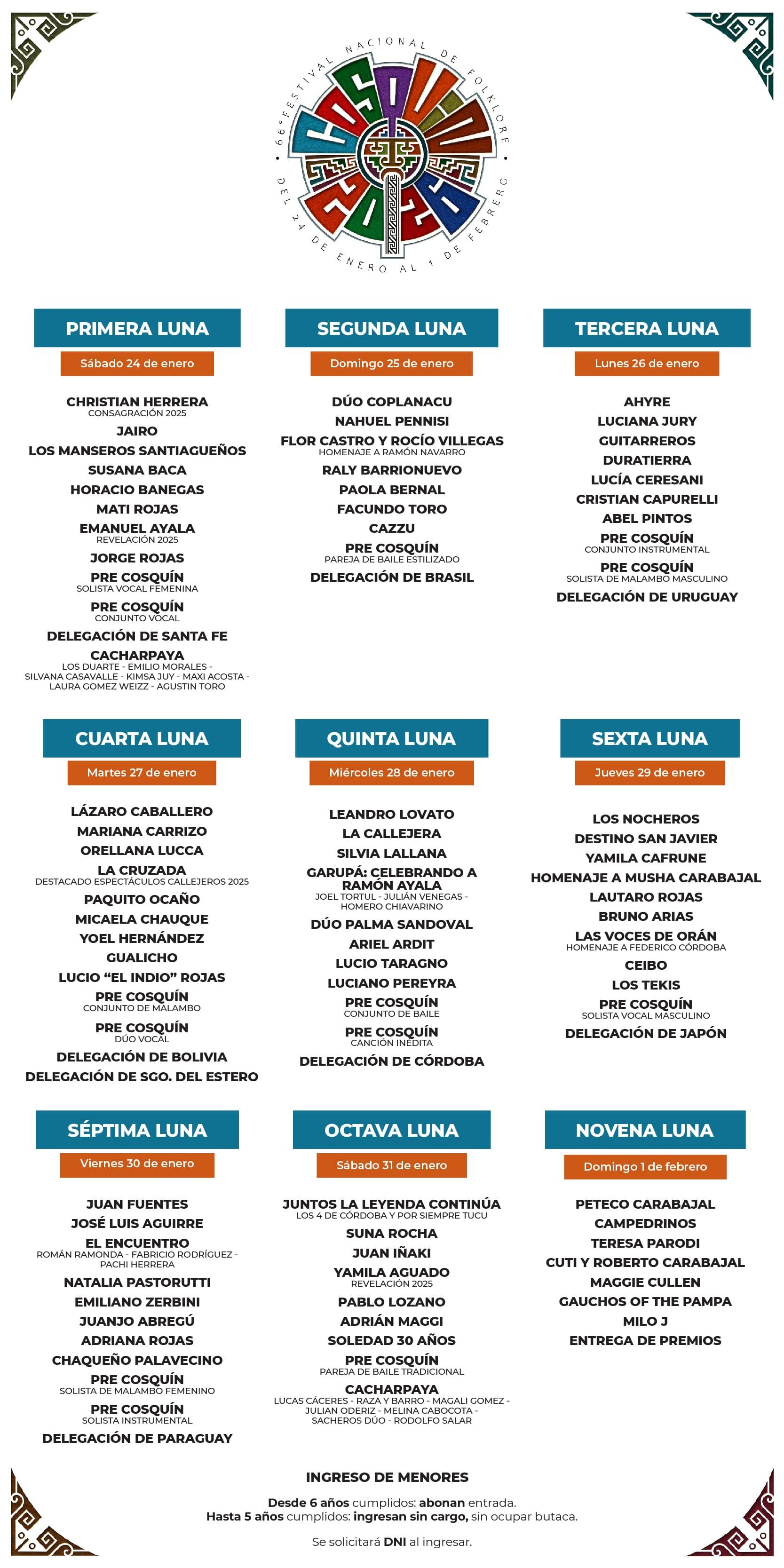 Artistas que estarán presentes en el Festival Cosquín 2026 en Córdoba