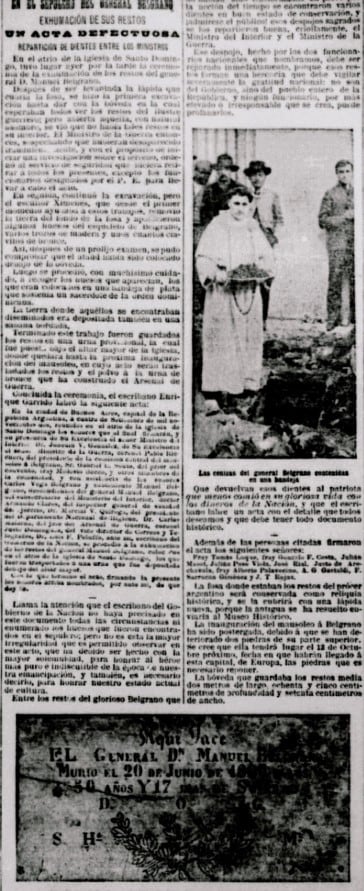 La Prensa contó sobre la ceremonia de exhumación y el robo de los dientes de Belgrano