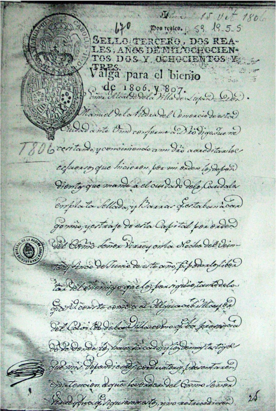 Documento del 15 de septiembre de 1806 - AGN Sala IX 19-5-5 folio 670.