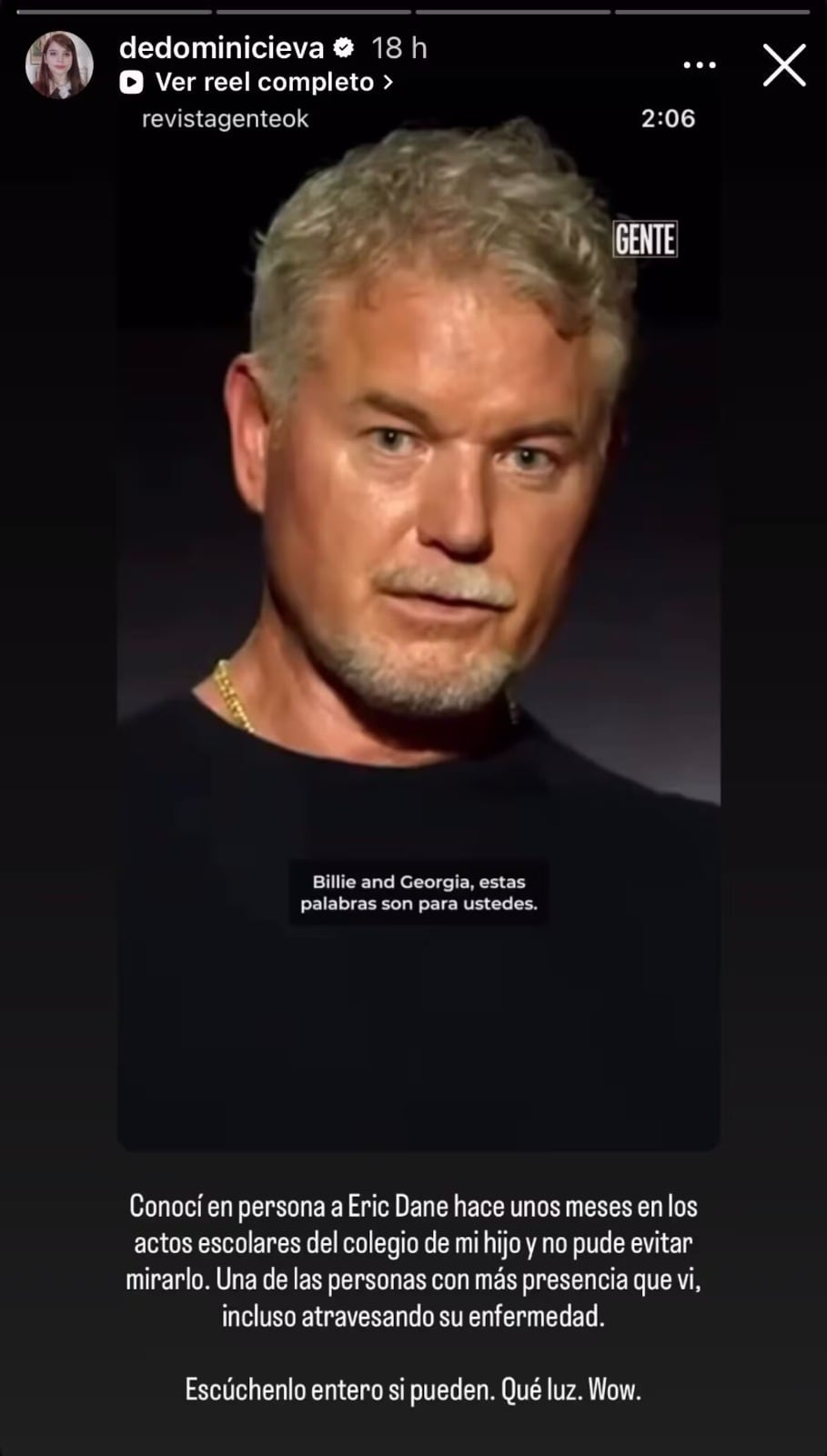 El posteo de Eva De Dominici en redes sociales