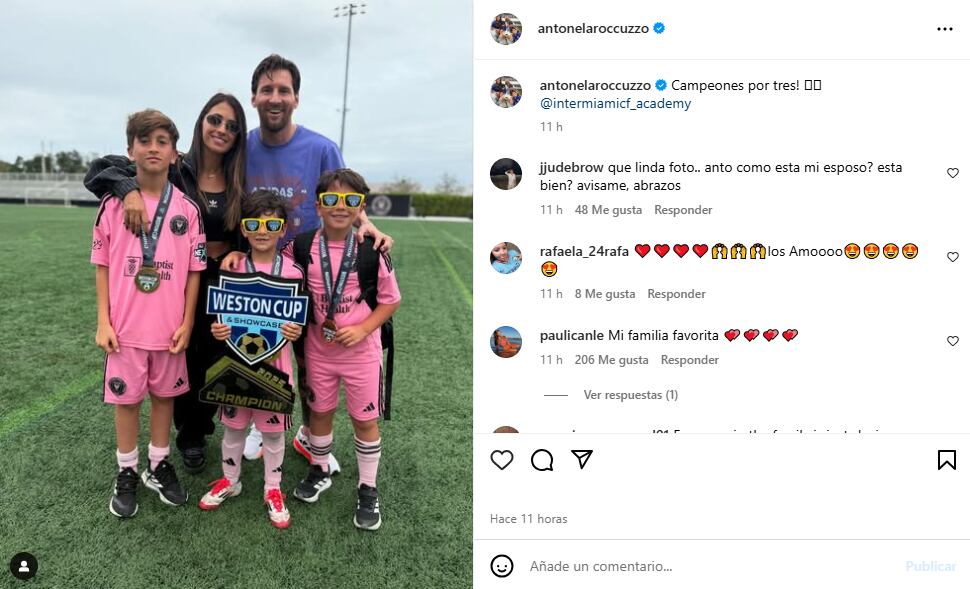 Thiago, Mateo y Ciro disputaron el torneo con sus respectivos equipos y se consagraron campeones (Foto: Instagram @antonelaroccuzzo)