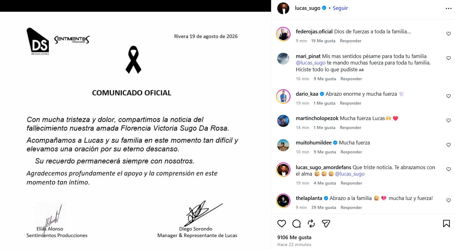 Lucas Sugo reposteó la comunicación de su manager