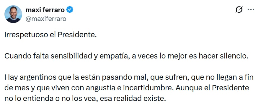 El mensaje del diputado Maximiliano Ferraro