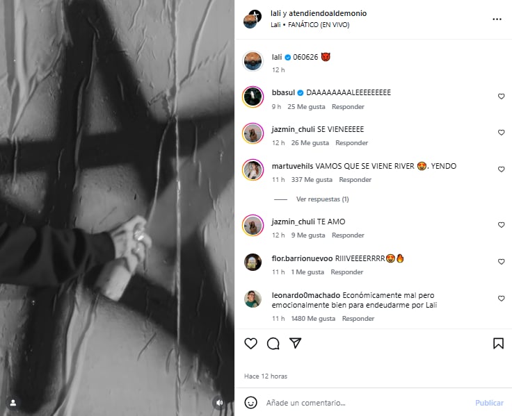 Lali aseguró su presencia en River con un enigmático mensaje en redes (Foto: Instagram @lali)