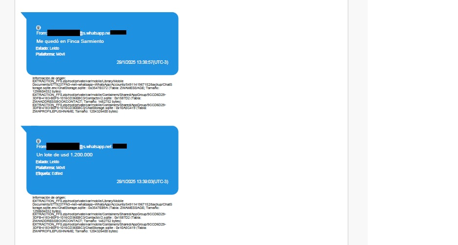 Uno de los chats que rescató la DATIP del teléfono de Novelli