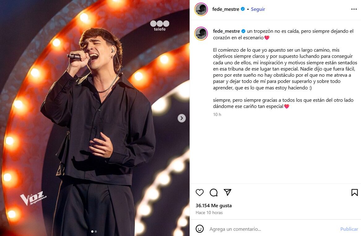 El descargo de Fede Mestre en Instagram