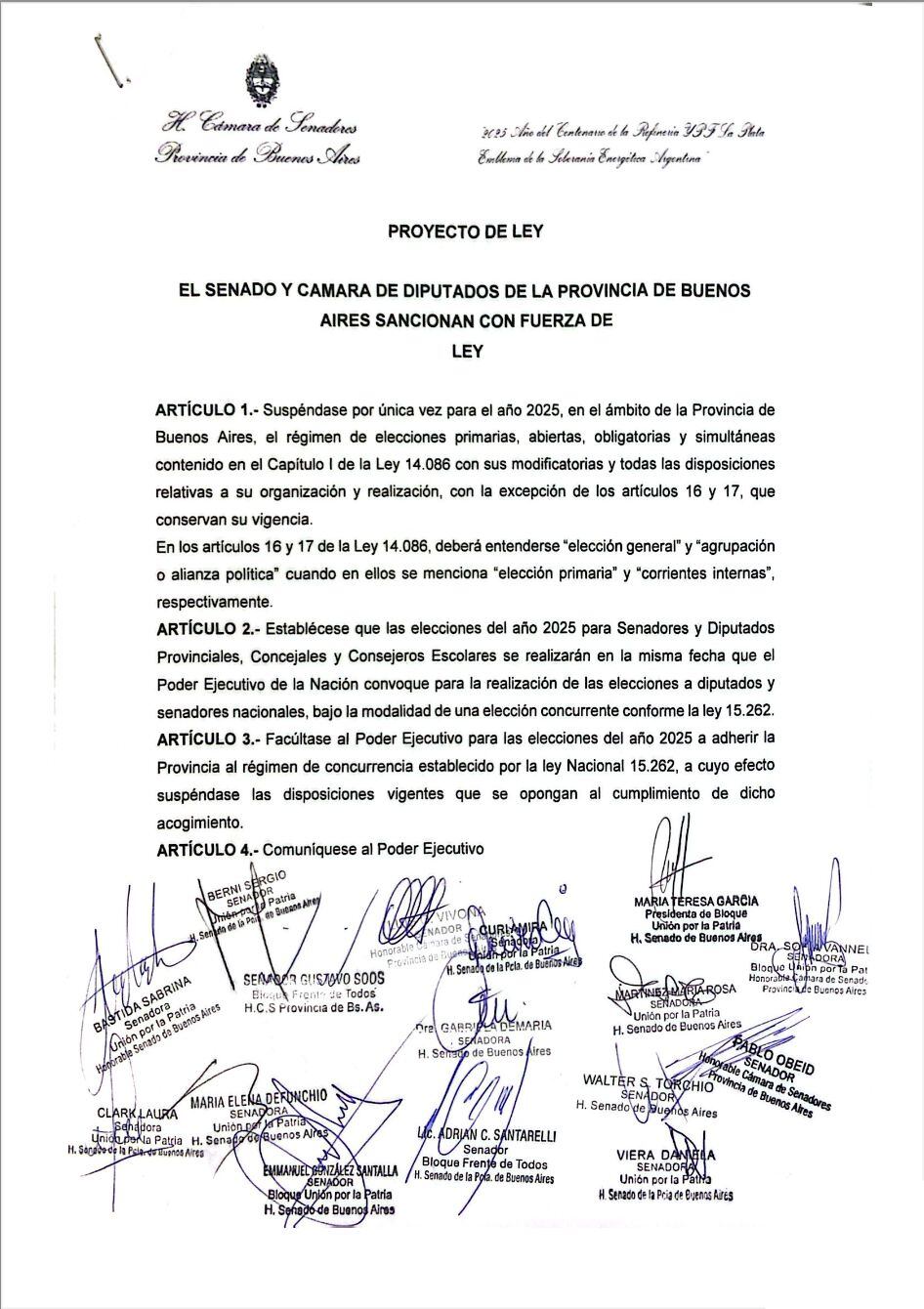 El proyecto de ley que presentó la senadora María Teresa García para que las elecciones sean concurrentes