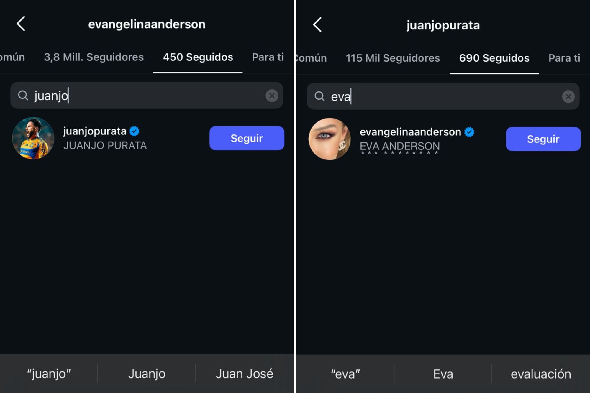 Evangelina y Juan se siguen mutuamente en redes sociales (Foto: Captura Instagram)