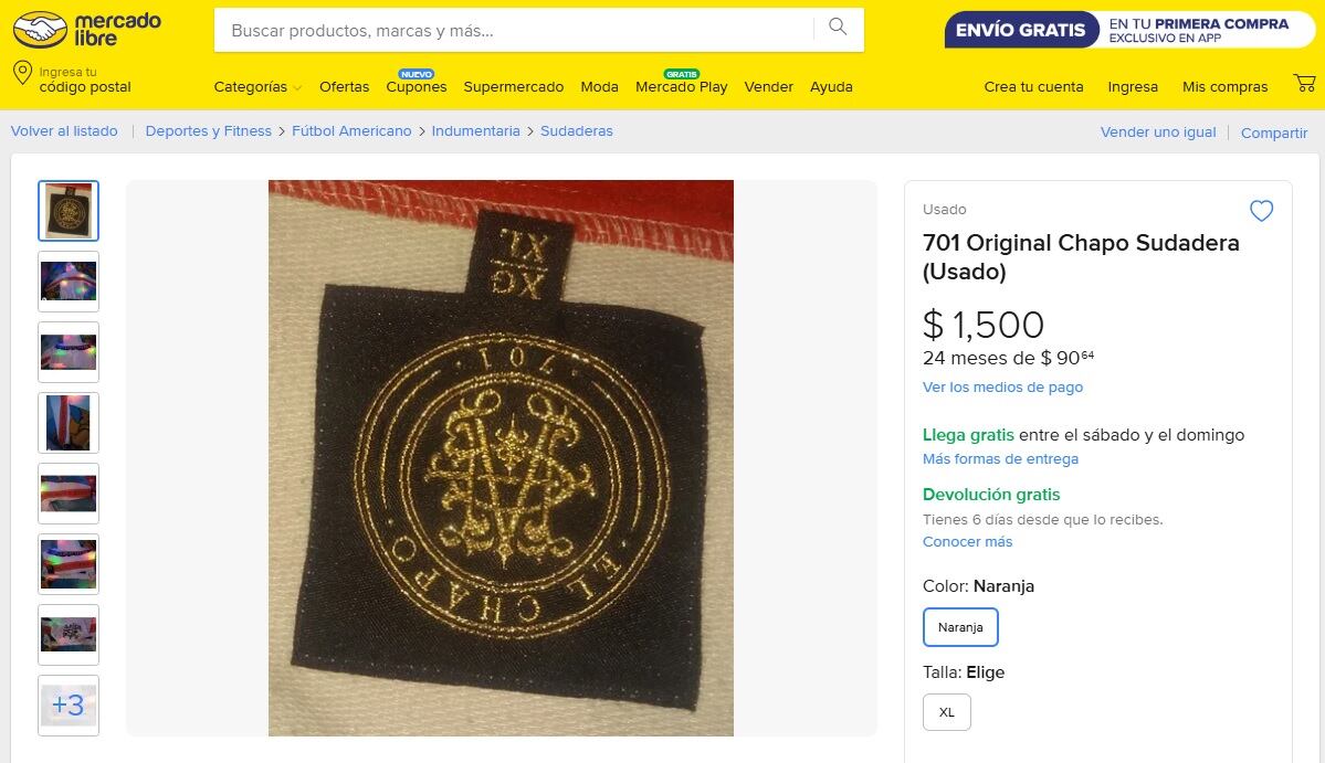 Hay personas en Internet que venden sus prendas originales de Chapo 701 (Mercado Libre/VELARDEMARIA2022101218)