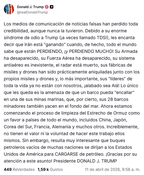 El mensaje de Trump en medio de las conversaciones en Pakistán