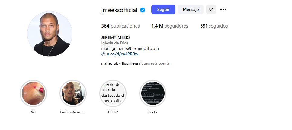 El perfil de Jeremy en Instagram