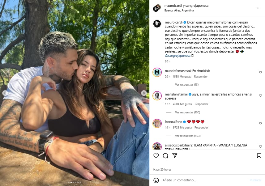 El posteo con el que Mauro Icardi confirmó su relación con la China Suárez (Foto: Instagram @mauroicardi)