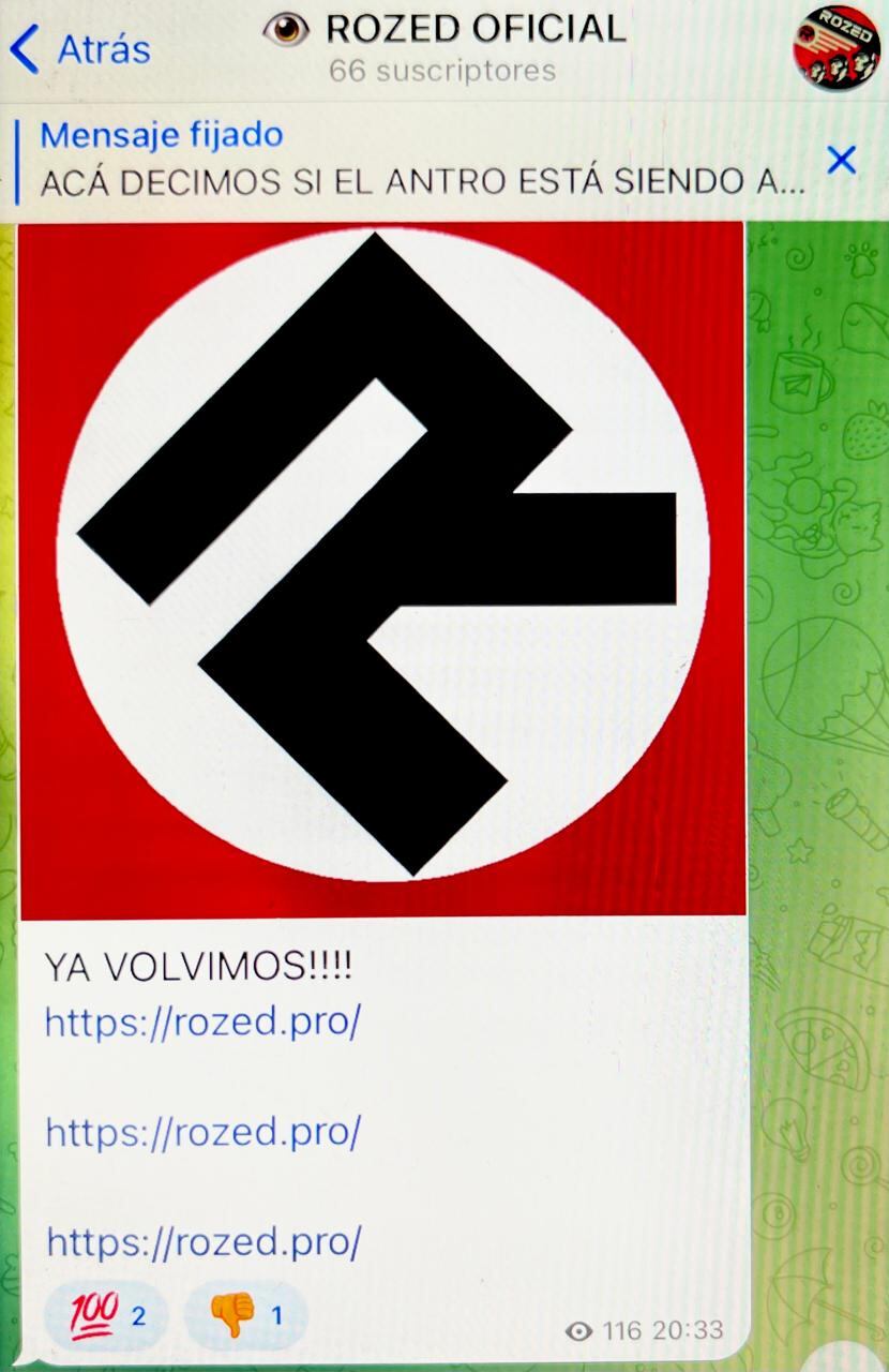 El logo de Rozed, similar a una esvástica