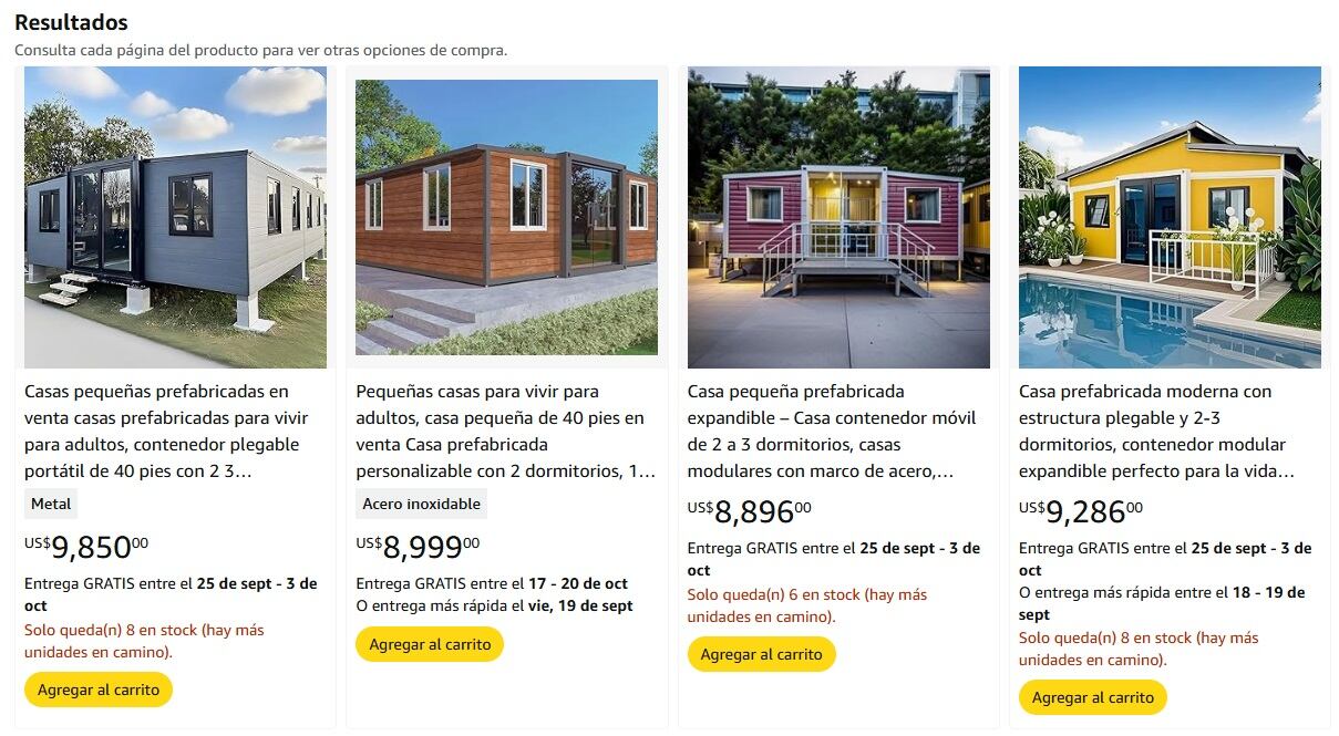 En la plataforma de ventas hay múltiples opciones que cuestan menos de US$10 mil; no hay viviendas que tengan un precio menor a US$8 mil (Amazon)