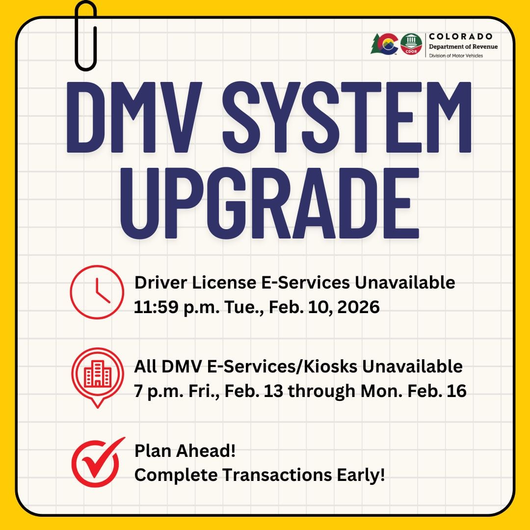 La actualización del sistema web del DMV de Colorado hará que se suspendan algunos servicios en febrero de 2026 (Facebook/Colorado Division of Motor Vehicles)