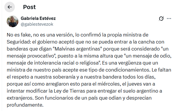 La publicación de Estévez en X