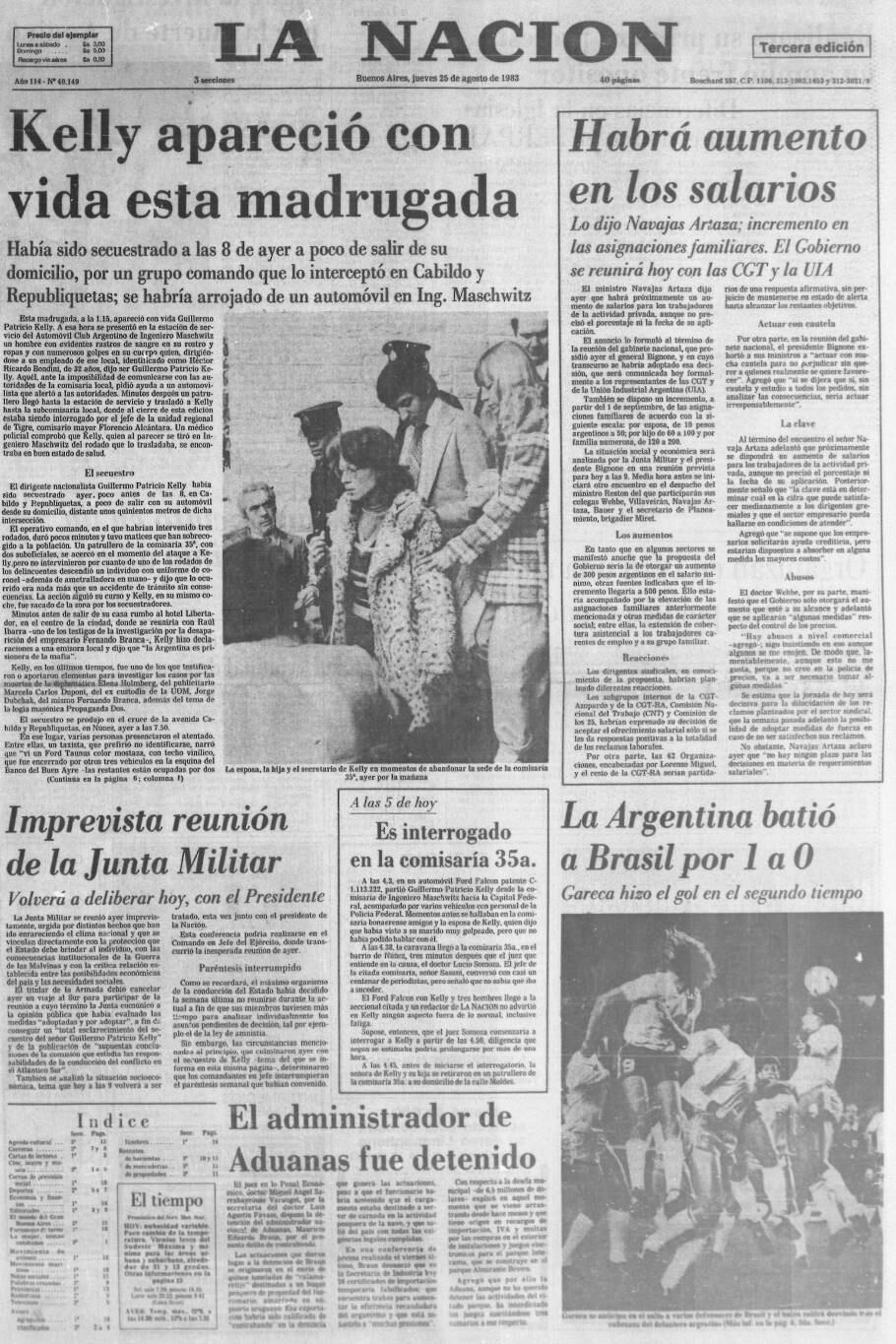 El secuestro de Guillermo Patricio Kelly ocupó la primera plana de gran parte de los periódicos argentinos
