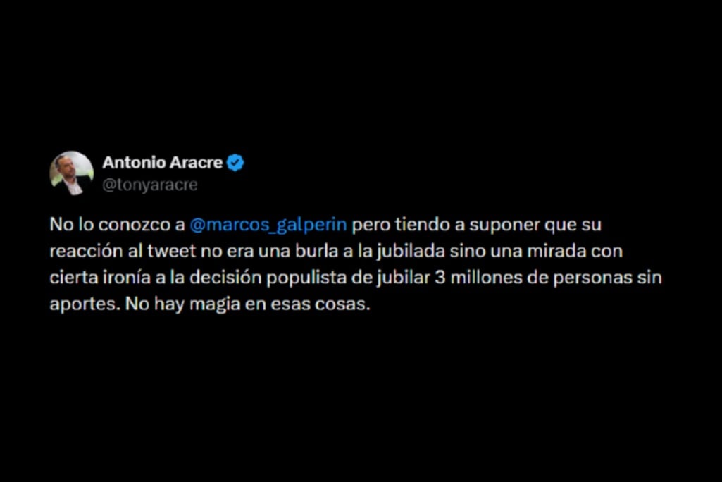El economista Antonio Aracre, cercano al gobierno de Javier Milei, interpretó los dichos de Galperin