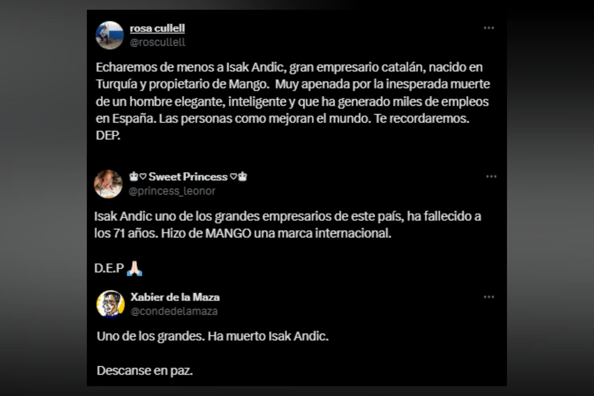 En las redes sociales despidieron al empresario Isak Andic (Foto: X)