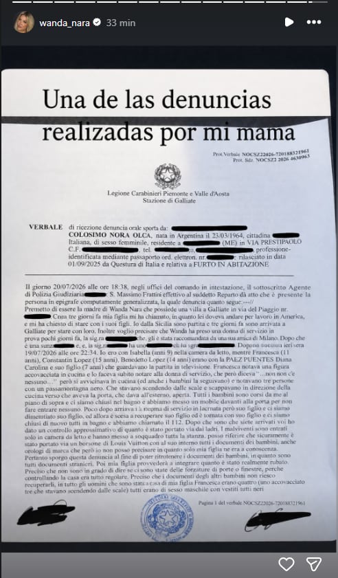 La denuncia de la madre de Wanda Nara tras el robo sufrido en Italia