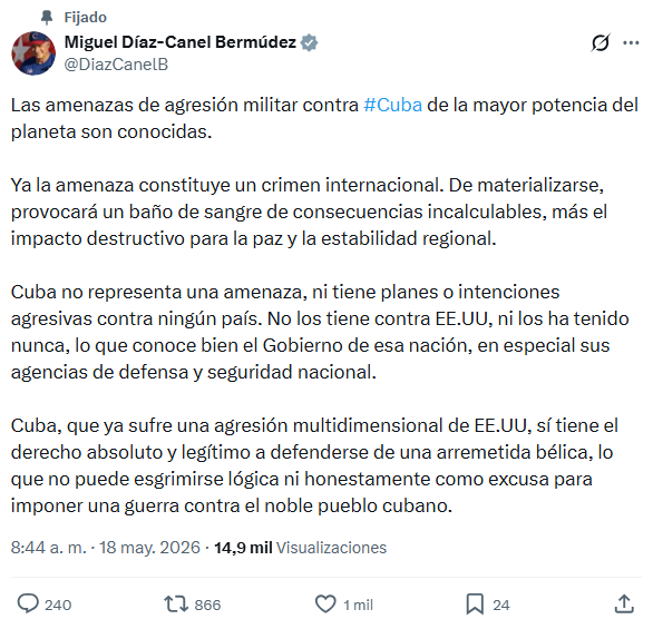 La publicación de Díaz-Canel en medio de la escalada con Estados Unidos
