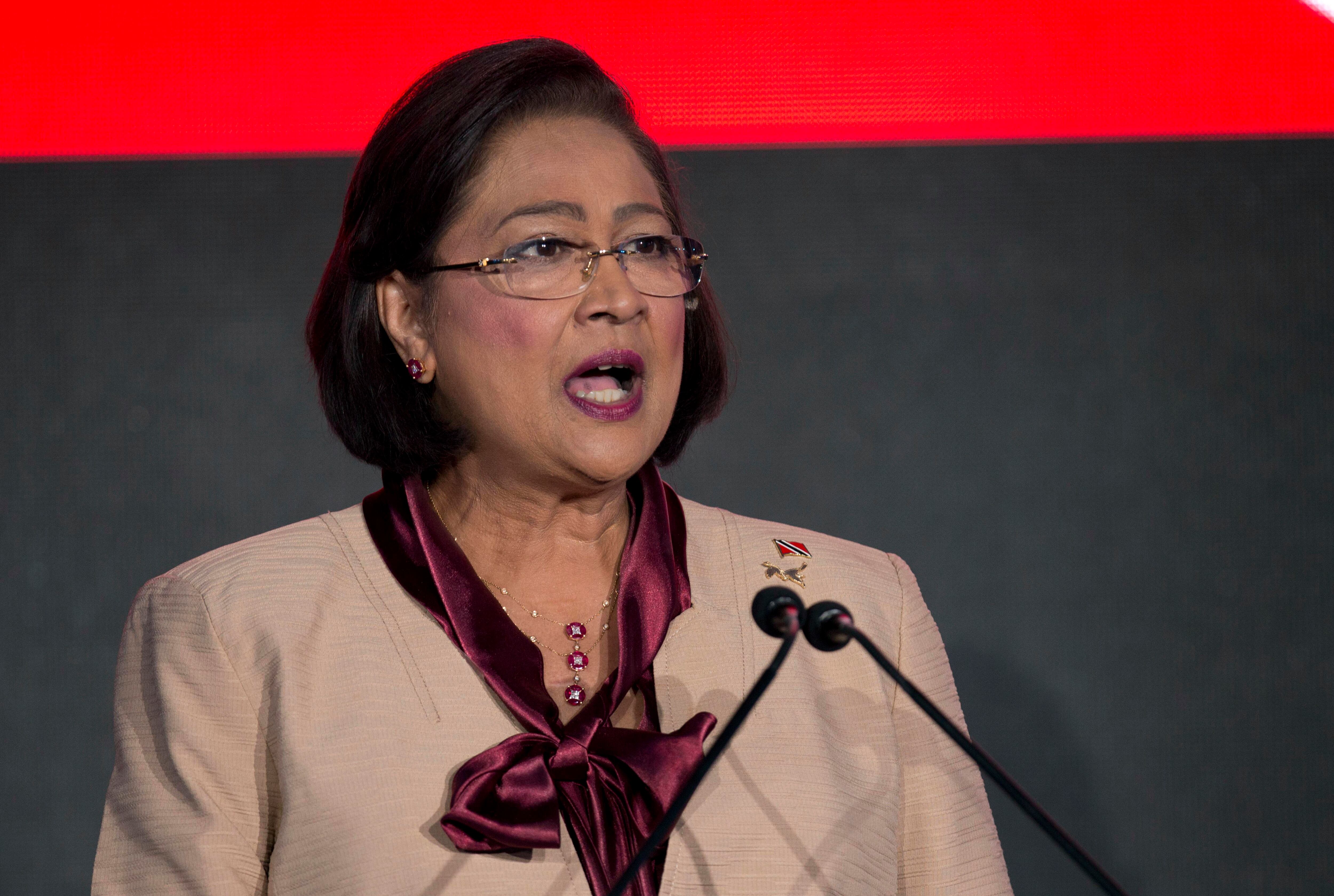 La primera ministra de Trinidad y Tobago Kamla Persad-Bissessar en una cumbre en la Ciudad de Panamá el 10 de abril del 2015