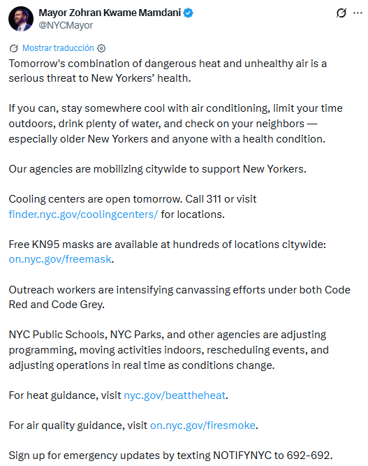 Mamdani emite recomendaciones tras las alertas en la ciudad de Nueva York
