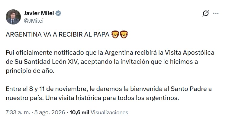 El posteo de Milei