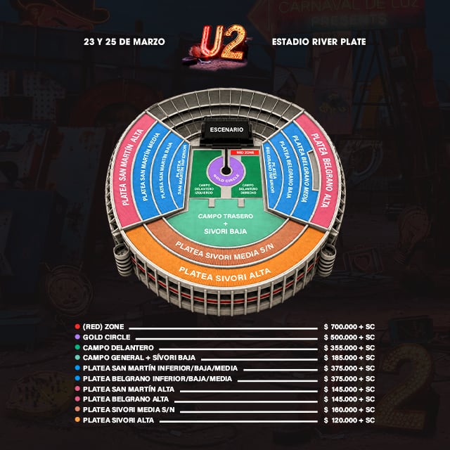 U2 toca en River 2027: entradas desde $120.000, mapa de ubicaciones y todas las fechas de venta 6 Cuáles son los precios de las entradas para U2 en River