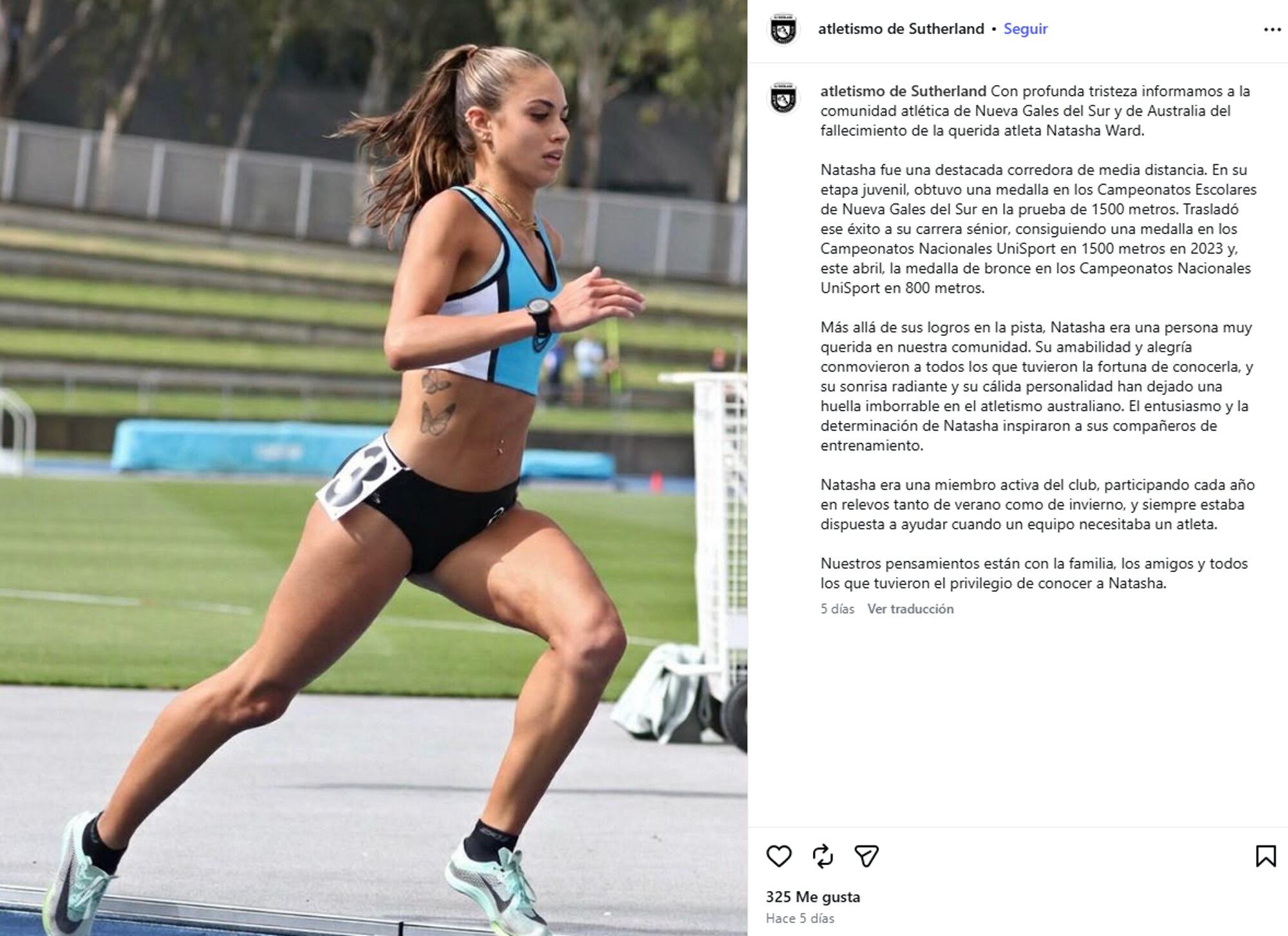 Qué se sabe de la muerte de Natasha Ward, la promesa del atletismo de 21 años 7 El Club de Atletismo del Distrito de Sutherland mencionó el lado más personal de Natasha Ward