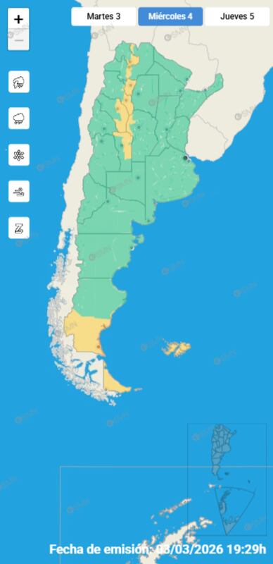 Las alertas emitidas por el SMN para este miércoles 4 de marzo