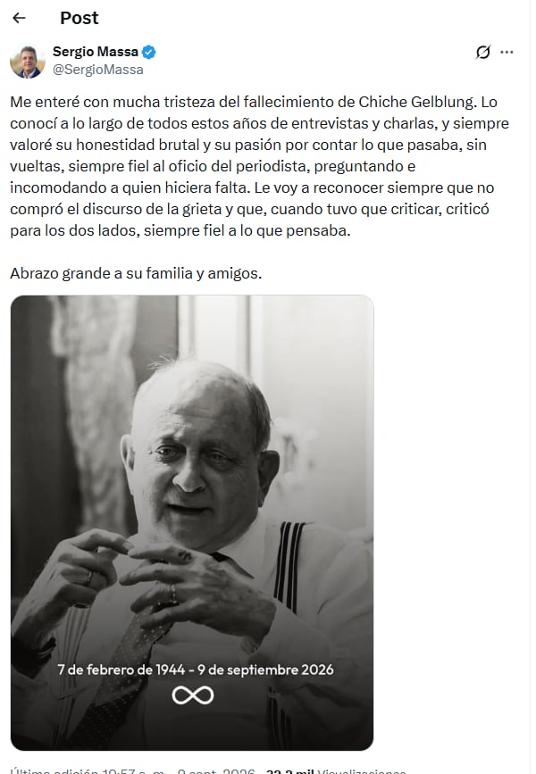 El posteo de Massa sobre Gelblung