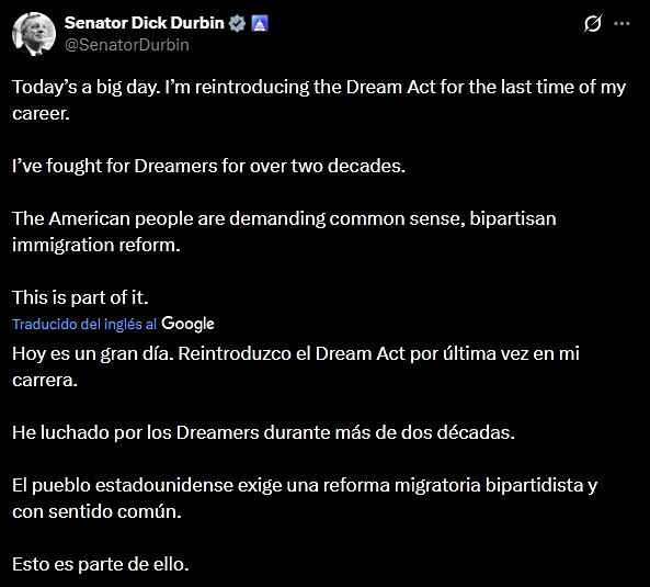 El senador demócrata, Dick Durbin, introdujo la legislación una vez más antes de su retiro