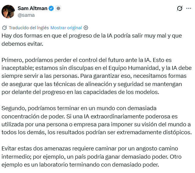 El posteo de Sam Altman en X