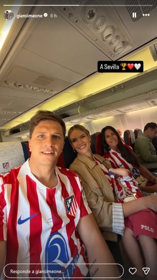 Gianluca, Eva, Faustino y Carolina rumbo a Sevilla para la final de la Copa del Rey (Foto: Instagram @giansimeone)