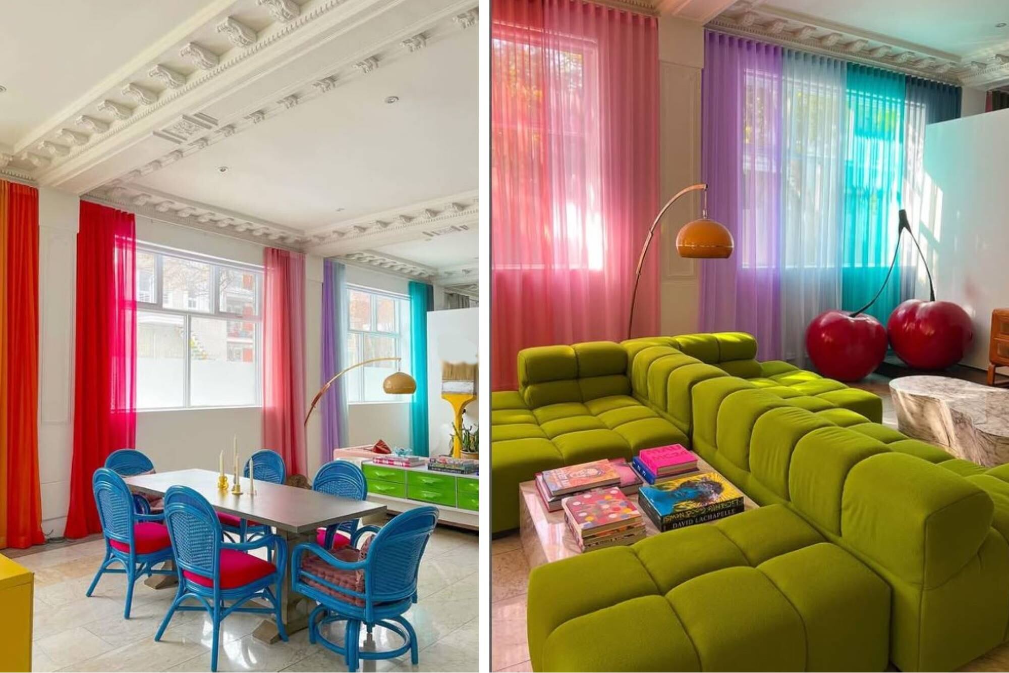 Mucho color y muebles protagonistas, en los ambientes del departamento ubicado en un banco en Montreal