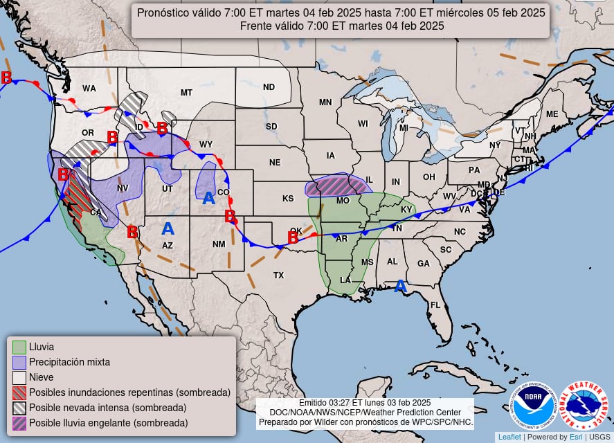 Las alertas meteorológicas del pronóstico del clima en EE.UU. para este martes 4 de febrero