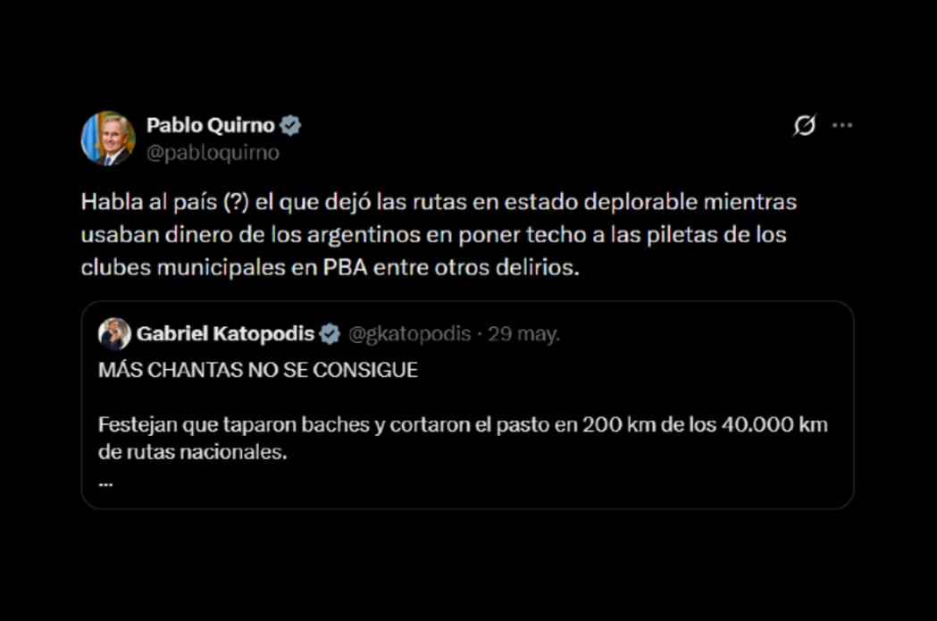 La contestación de Pablo Quirno al planteo de Gabriel Katopodis