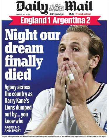 La reacción de los medios ingleses luego de la derrota ante Argentina.