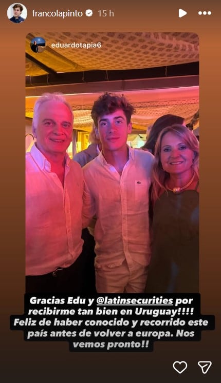 Franco Colapinto estuvo de vacaciones por Uruguay