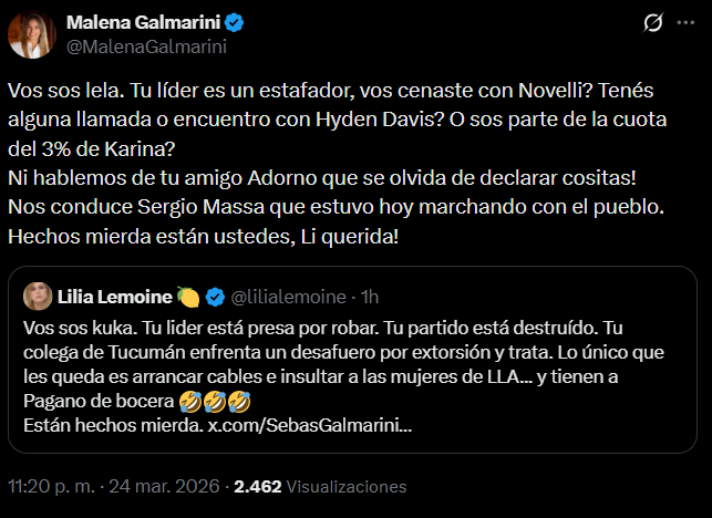 El mensaje de Malena Galmarini para Lilia Lemoine