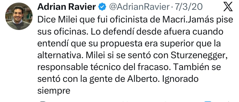 El posteo de Ravier en 2020