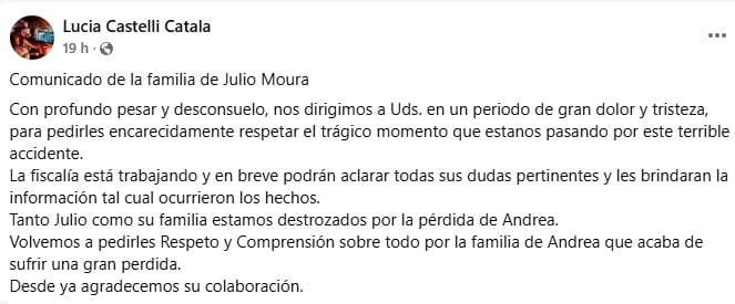 El comunicado de la familia de Moura