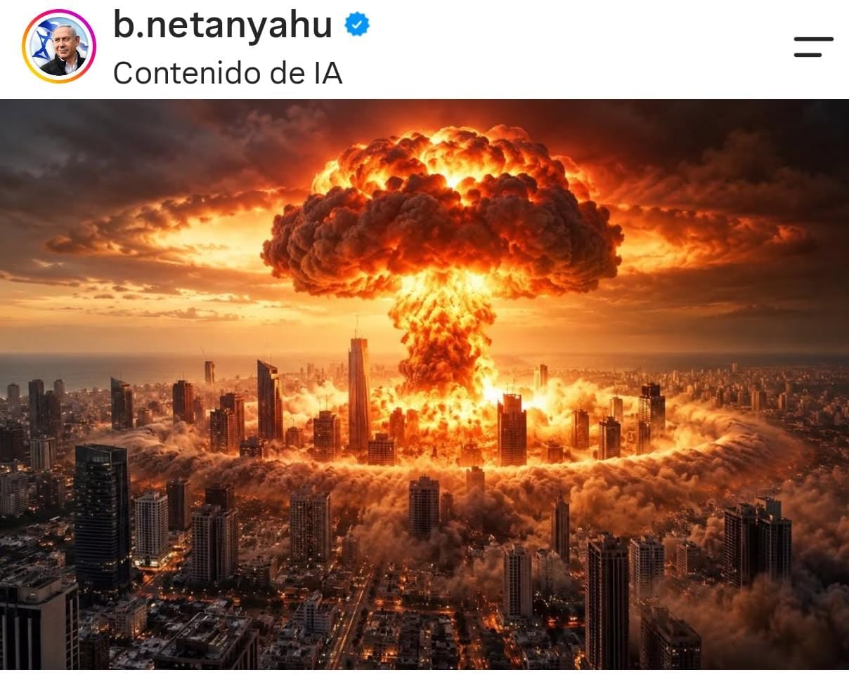 Netanyahu publicó una imagen con IA que muestra un hongo nuclear sobre Tel Aviv