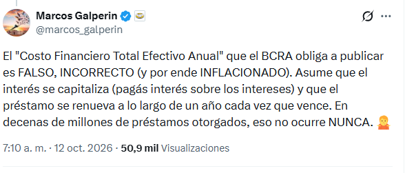 La publicación de Galperín en X