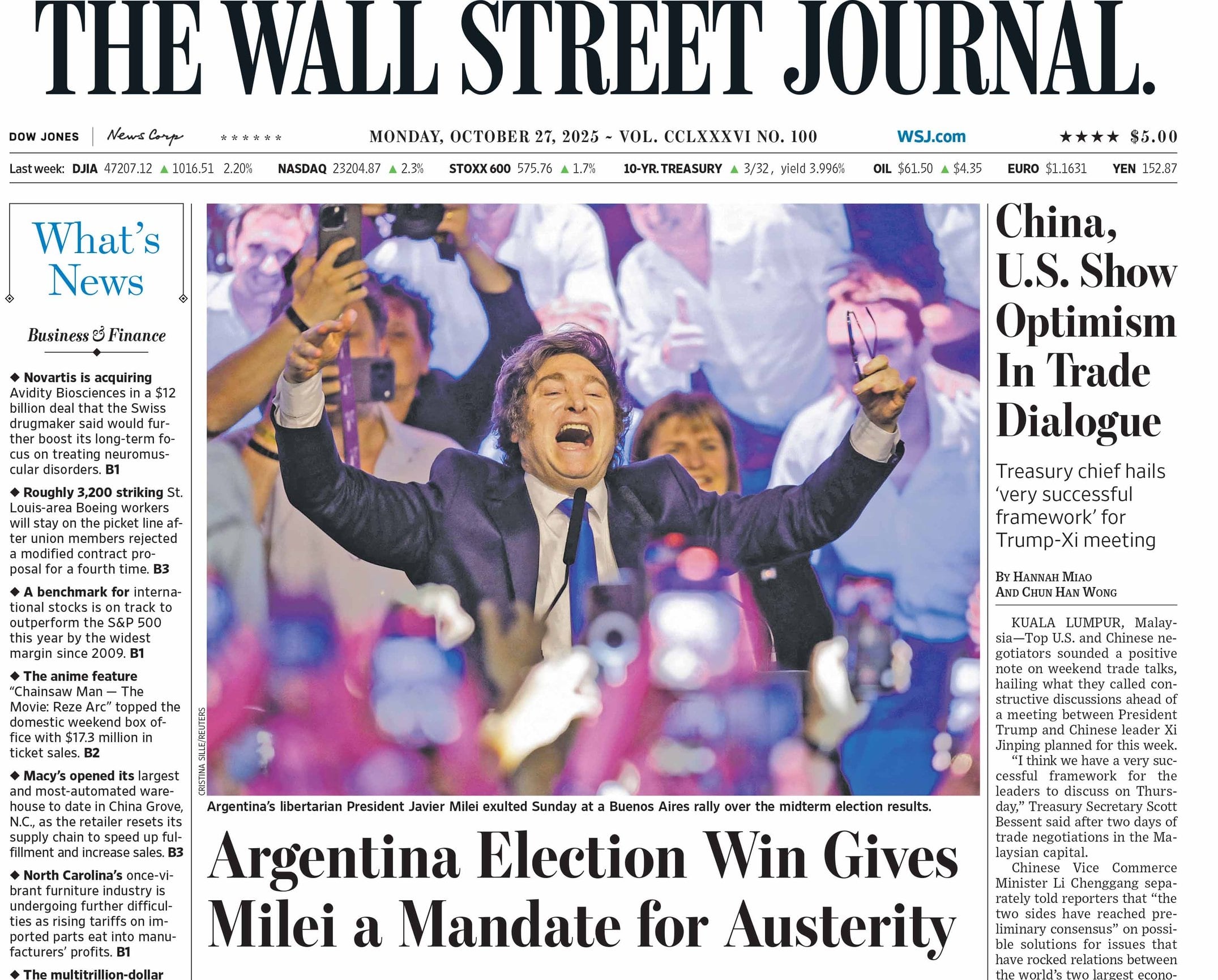La tapa del Wall Street Journal de este lunes.