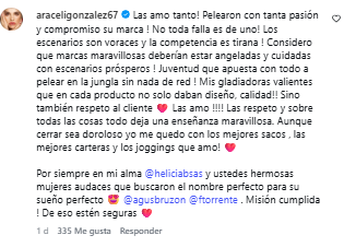El sentido mensaje de Araceli González (Foto: Instagram @heliciabsas)
