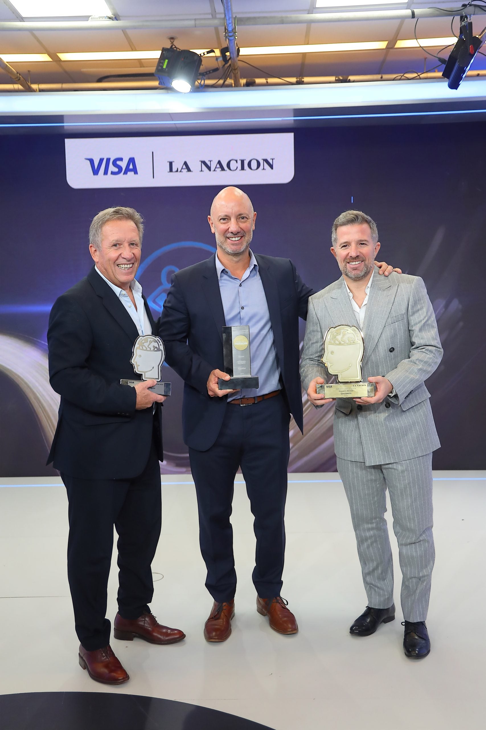 Daniel Otero (Lucciano´s), Fernando Storchi (Megatlon) y Christian Otero (Lucciano´s), ganadores en Premio VISA - LA NACION a la Innovación 2025.