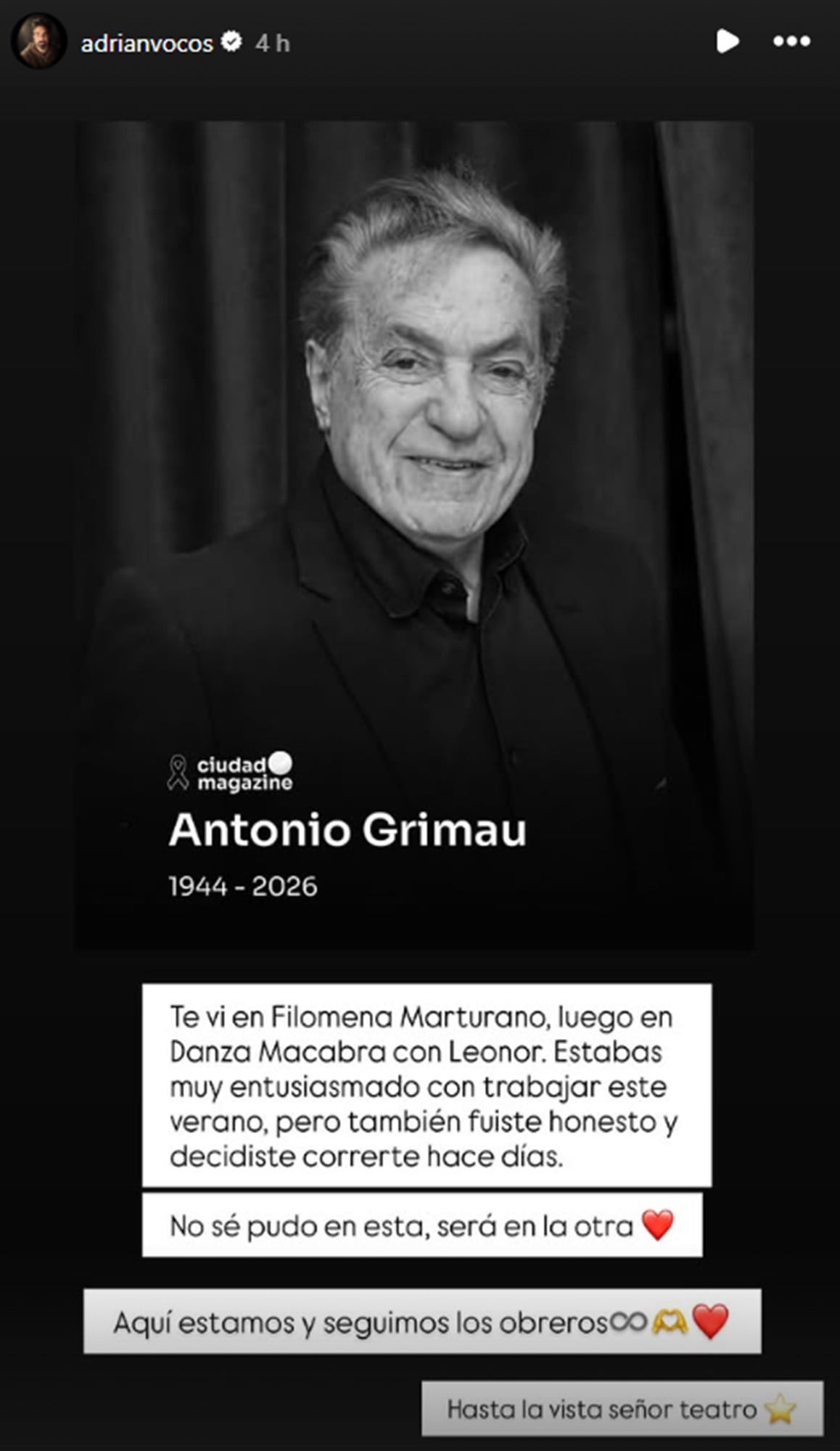 Adrián Vocos le dedicó una emotiva despedida a Antonio Grimau